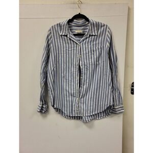 Lucky Brand Shirt Womens L Striped Button Up Blue White Cotton Top Blouse‎